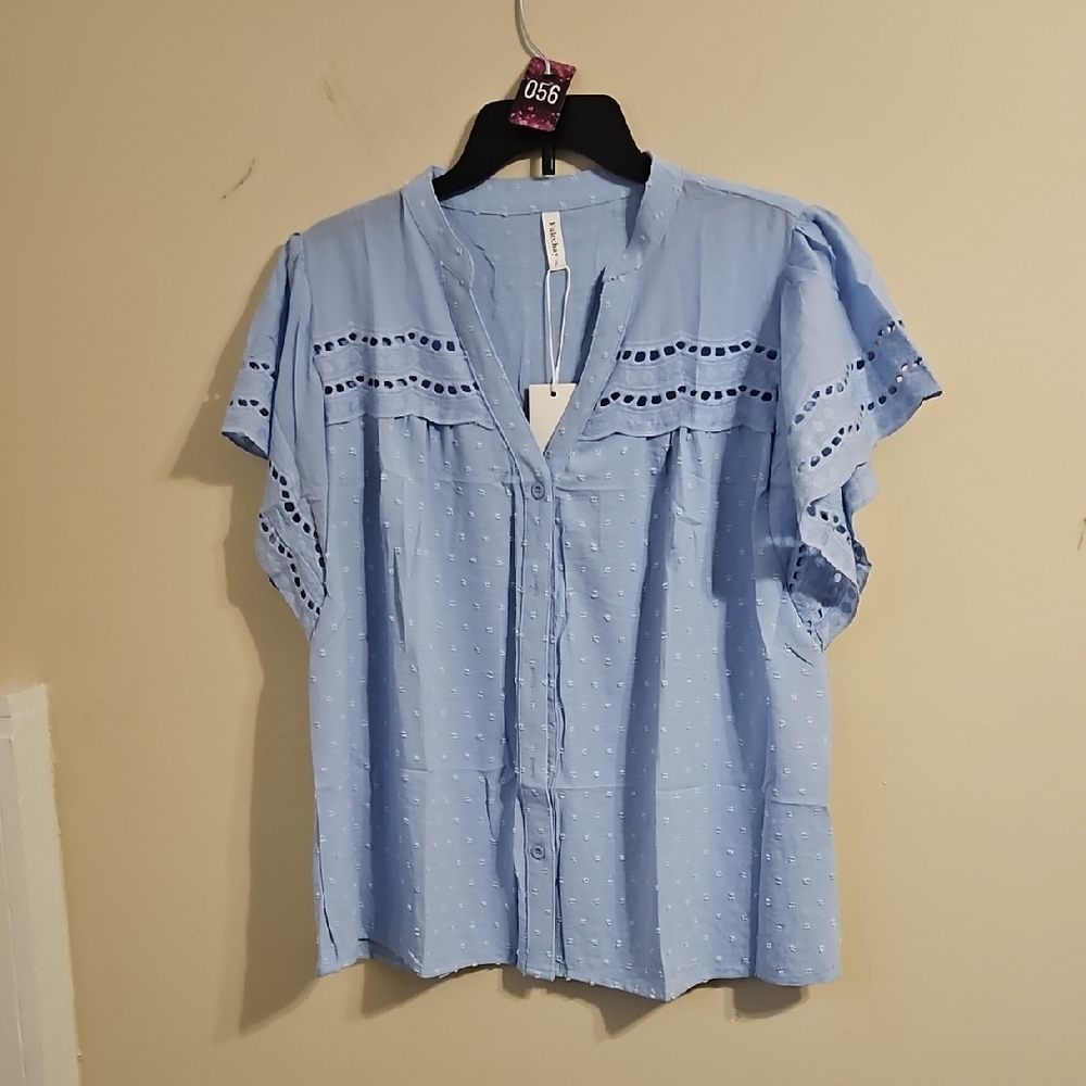 NWT!!  Light Blue Women's Blouse with eyelet accents